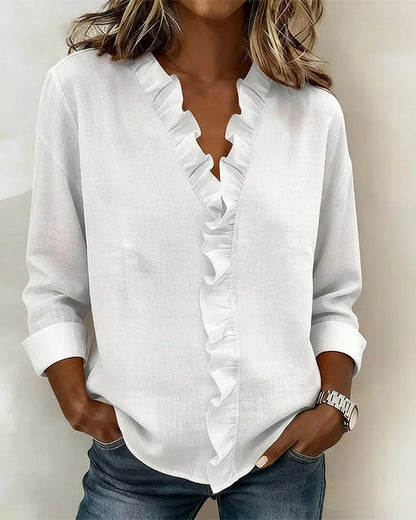 Susan | Ruffle Blouse with V Neck
