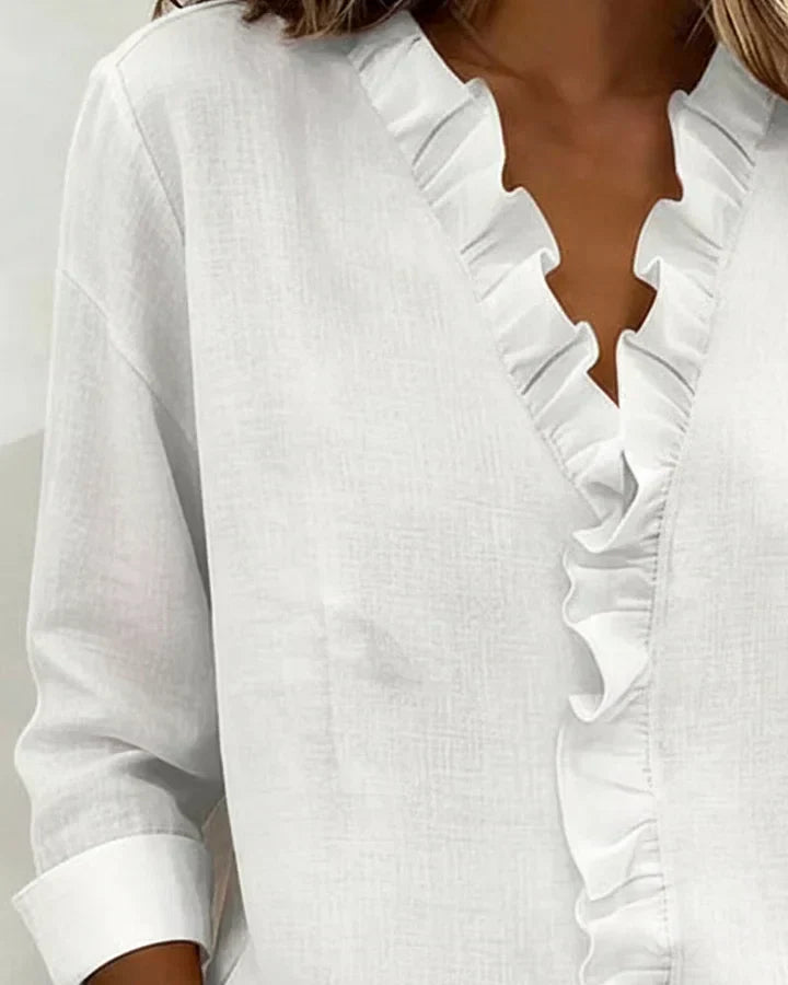 Susan | Ruffle Blouse with V Neck