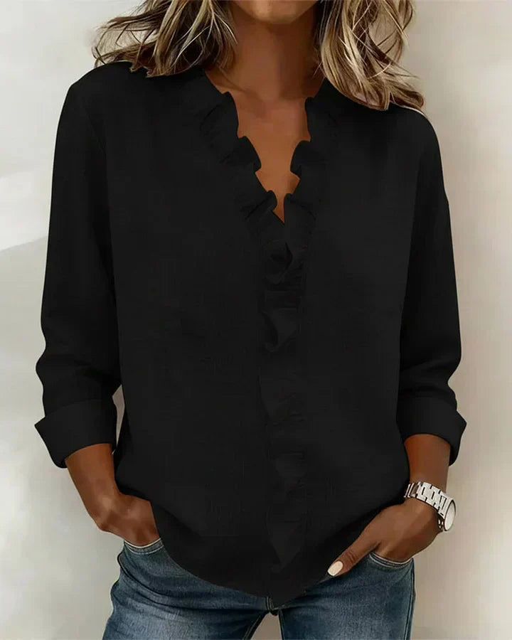 Susan | Ruffle Blouse with V Neck