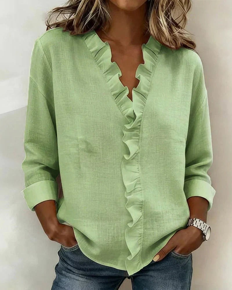 Susan | Ruffle Blouse with V Neck