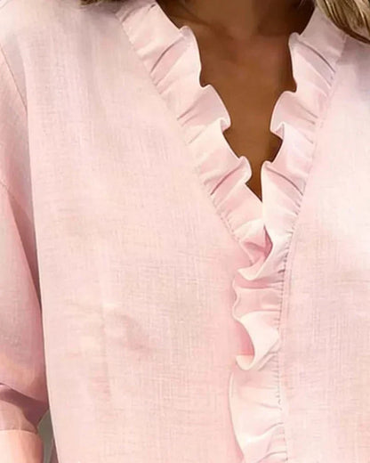 Susan | Ruffle Blouse with V Neck