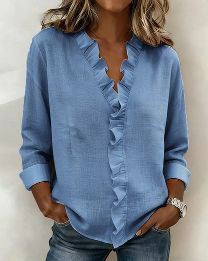 Susan | Ruffle Blouse with V Neck