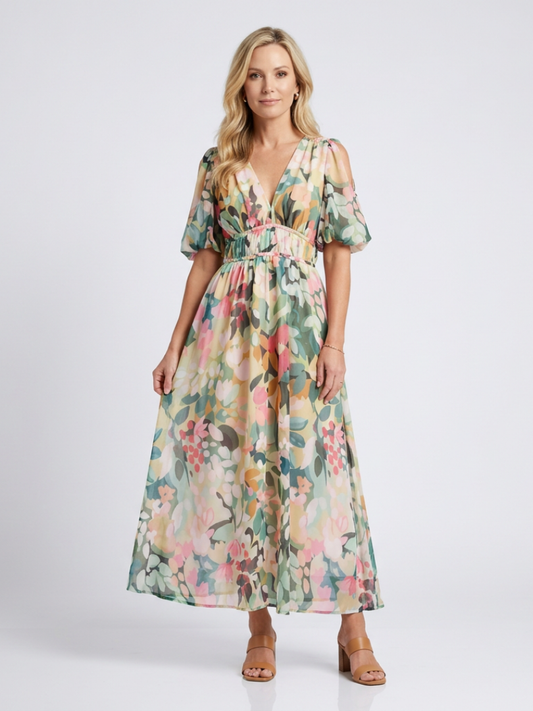 Eulalie | Gathered Waist Midi Dress