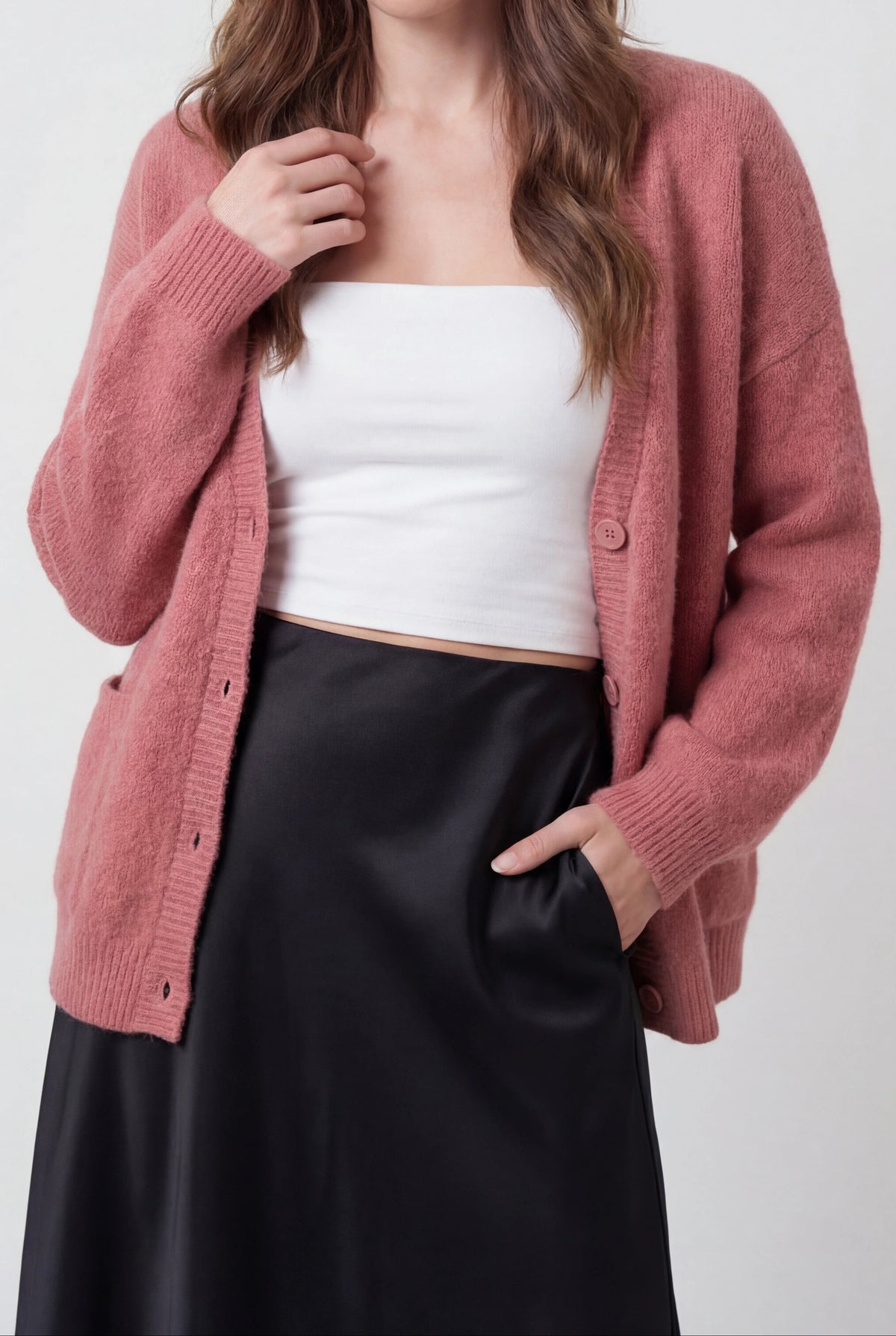 Fiona | Pink Knit Cardigan with Relaxed Fit