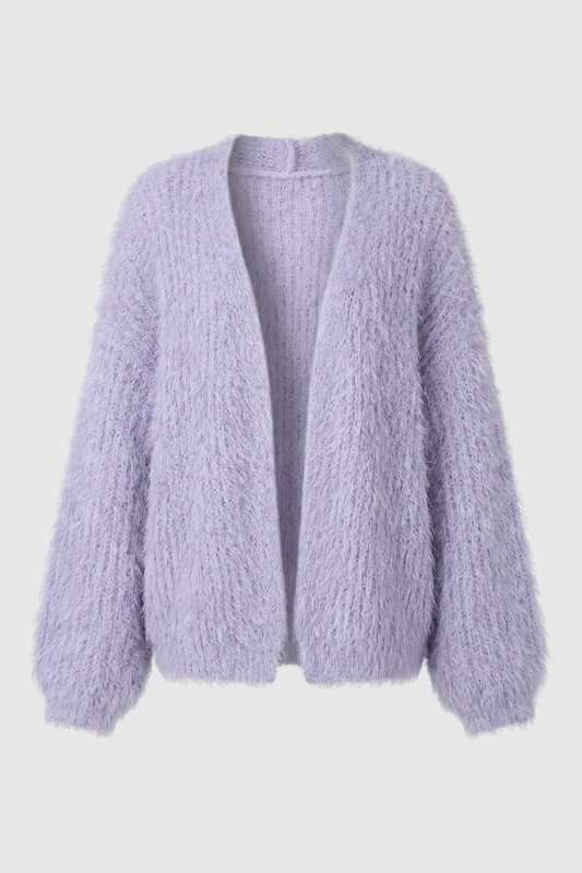 Grace | Purple Knit Cardigan with Ribbed Details