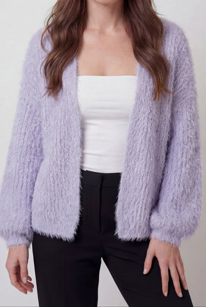 Grace | Purple Knit Cardigan with Ribbed Details