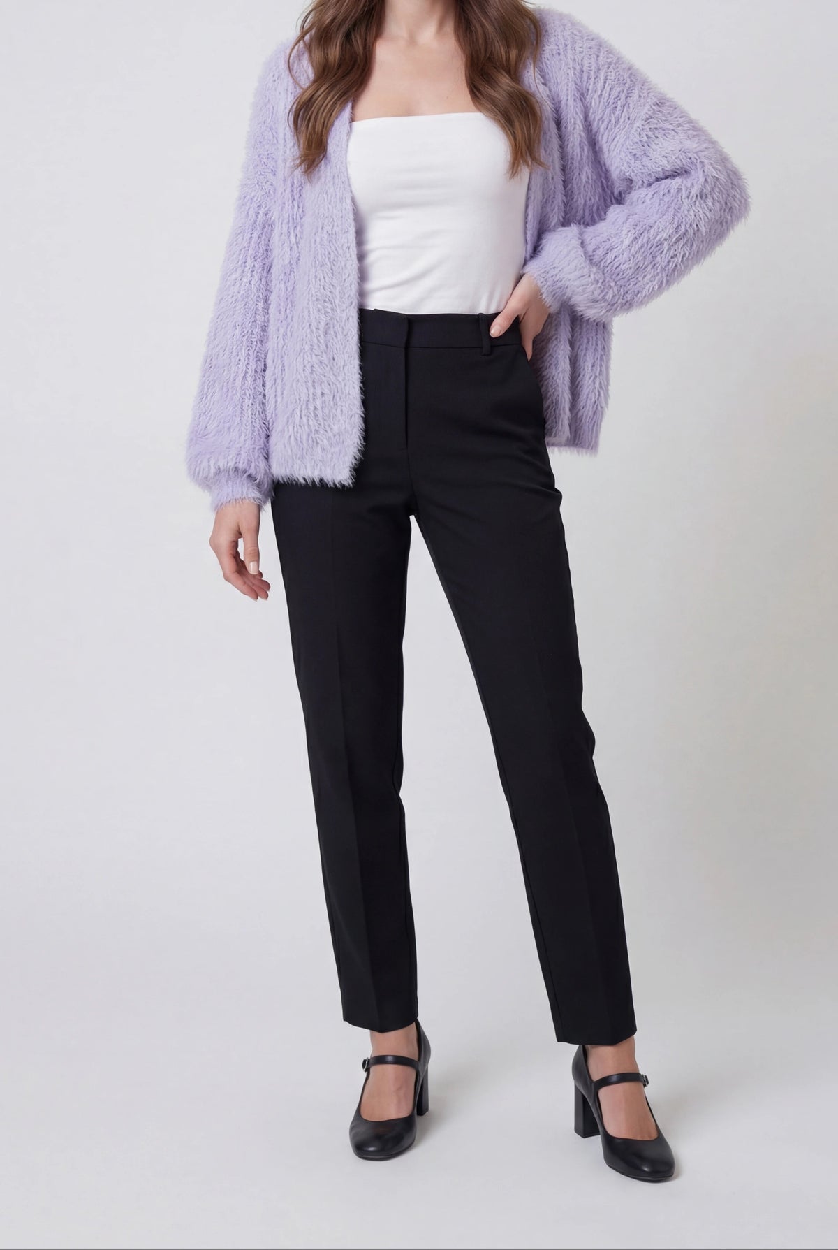 Grace | Purple Knit Cardigan with Ribbed Details