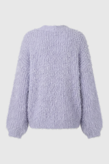 Grace | Purple Knit Cardigan with Ribbed Details