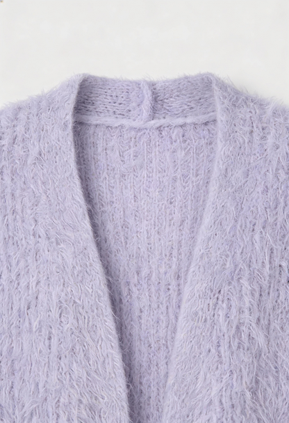 Grace | Purple Knit Cardigan with Ribbed Details