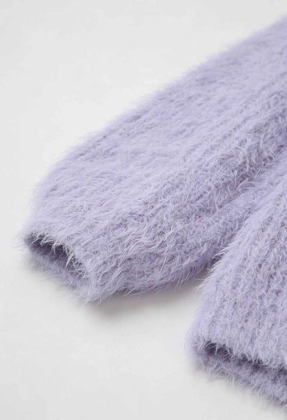 Grace | Purple Knit Cardigan with Ribbed Details