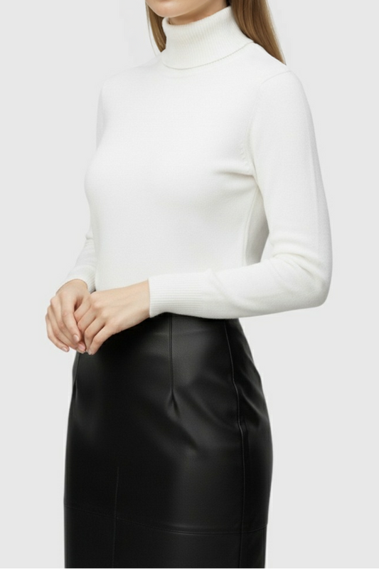 Bianca | White Slim Fit Turtleneck Sweater