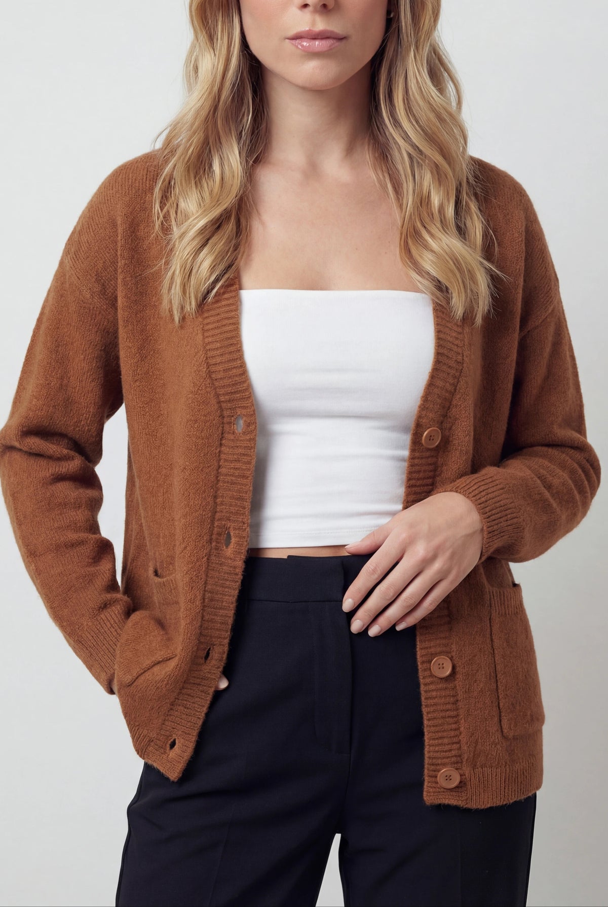 Luna | Brown Knit Cardigan with Relaxed Fit
