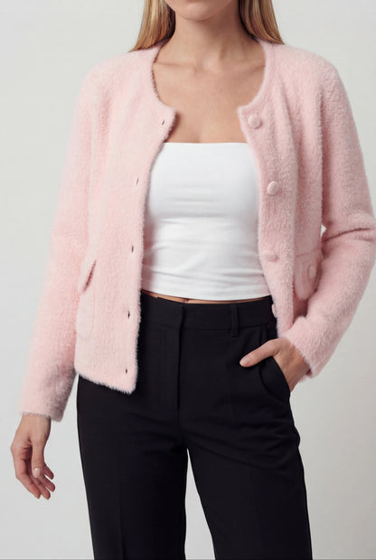 Emma | Pink Long Cardigan with Open Front
