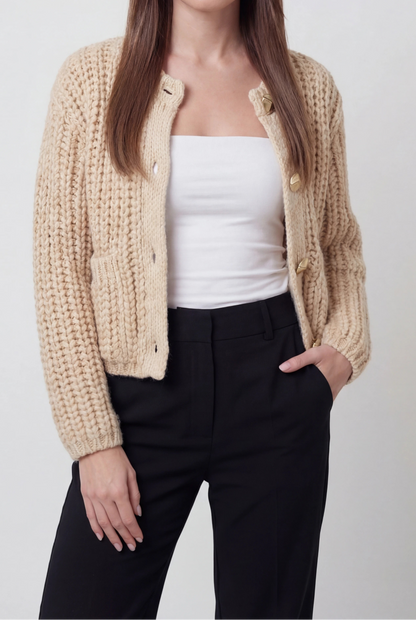 Eva | Beige Relaxed Fit Knit Cardigan