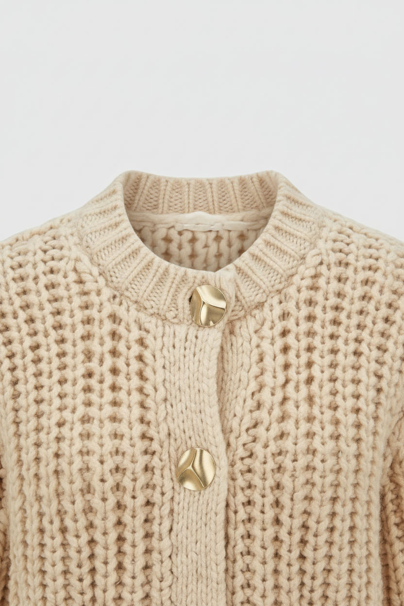 Eva | Beige Relaxed Fit Knit Cardigan