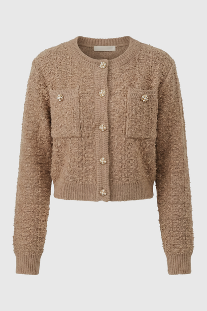 Lena | Open-Front Khaki Knit Cardigan