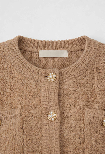 Lena | Open-Front Khaki Knit Cardigan