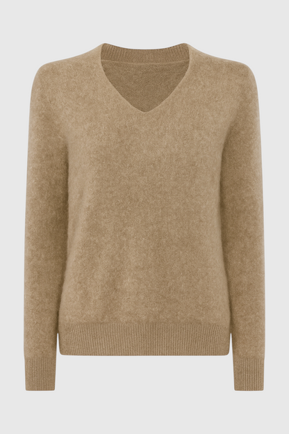 Jade | Khaki Knit V-Neck Sweater