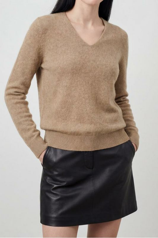 Jade | Khaki Knit V-Neck Sweater