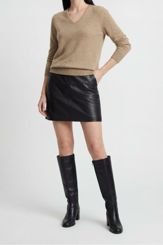 Jade | Khaki Knit V-Neck Sweater