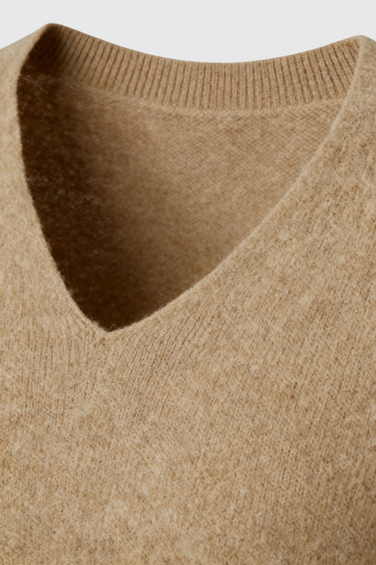 Jade | Khaki Knit V-Neck Sweater