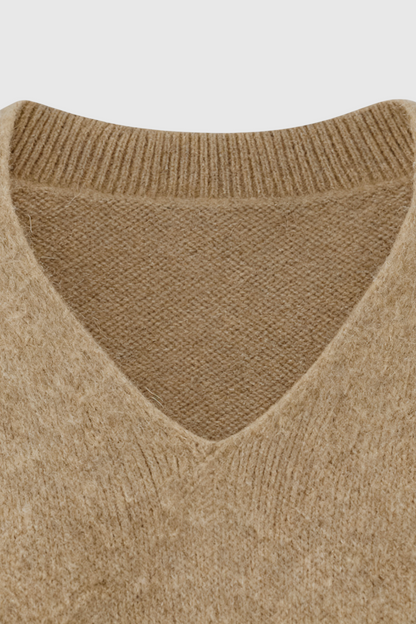Jade | Khaki Knit V-Neck Sweater
