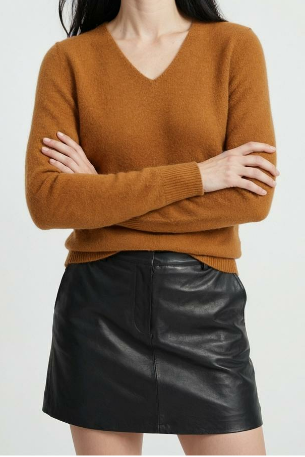 Amber | Orange V-Neck Sweater