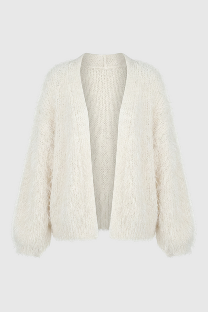 Elsa | White Knit Cardigan with Ribbed Hem