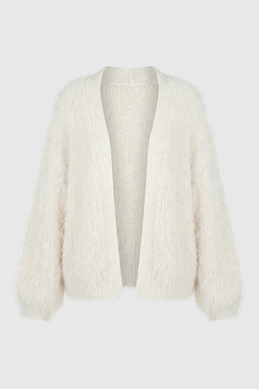 Elsa | White Knit Cardigan with Ribbed Hem