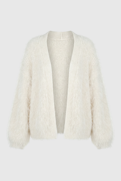 Elsa | White Knit Cardigan with Ribbed Hem