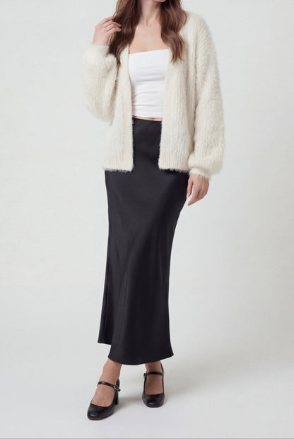 Elsa | White Knit Cardigan with Ribbed Hem
