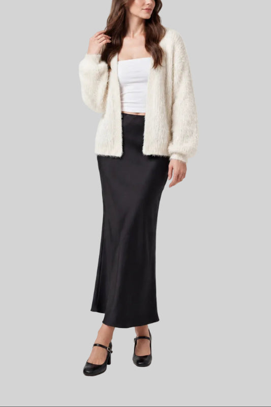 Elsa | White Knit Cardigan with Ribbed Hem