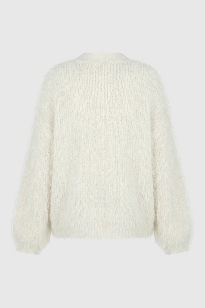 Elsa | White Knit Cardigan with Ribbed Hem