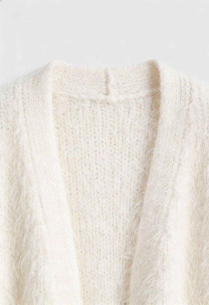 Elsa | White Knit Cardigan with Ribbed Hem