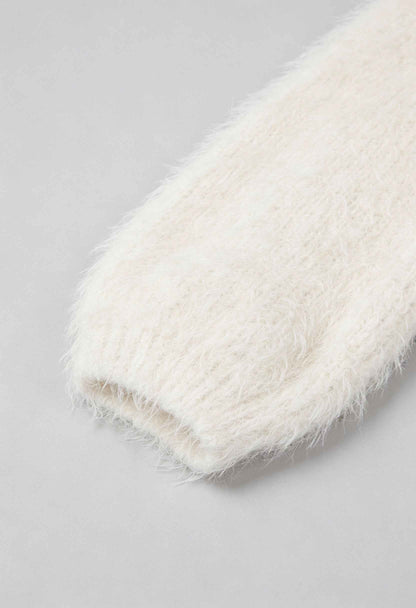 Elsa | White Knit Cardigan with Ribbed Hem