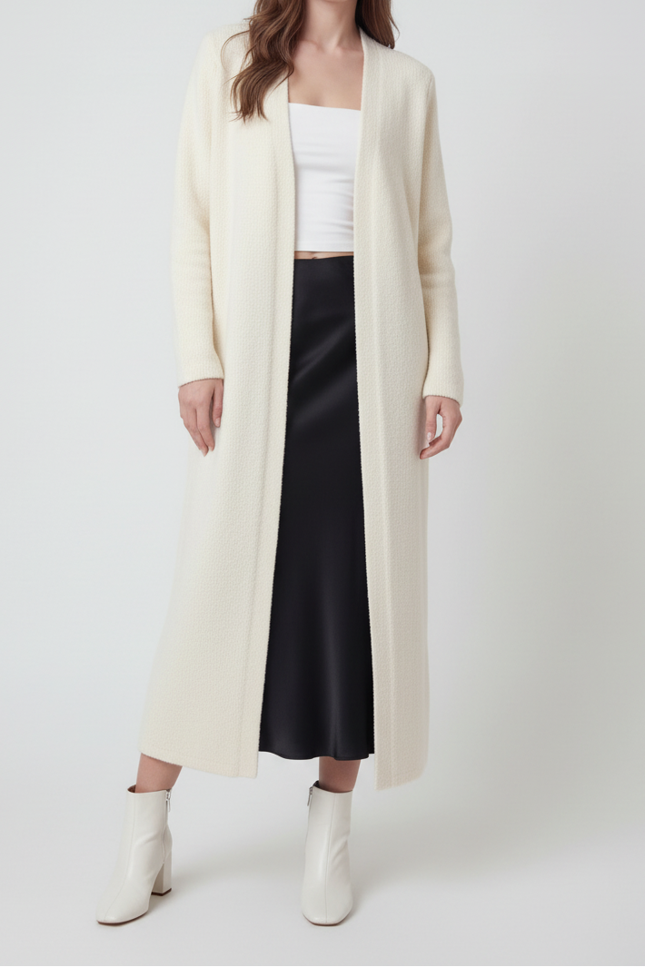 Maya | White Long Cardigan with Relaxed Fit