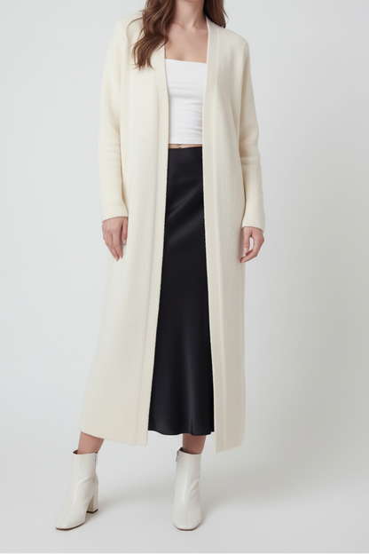 Maya | White Long Cardigan with Relaxed Fit