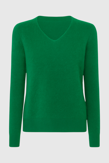 Leah | Elegant Green V-Neck Fitted Sweater