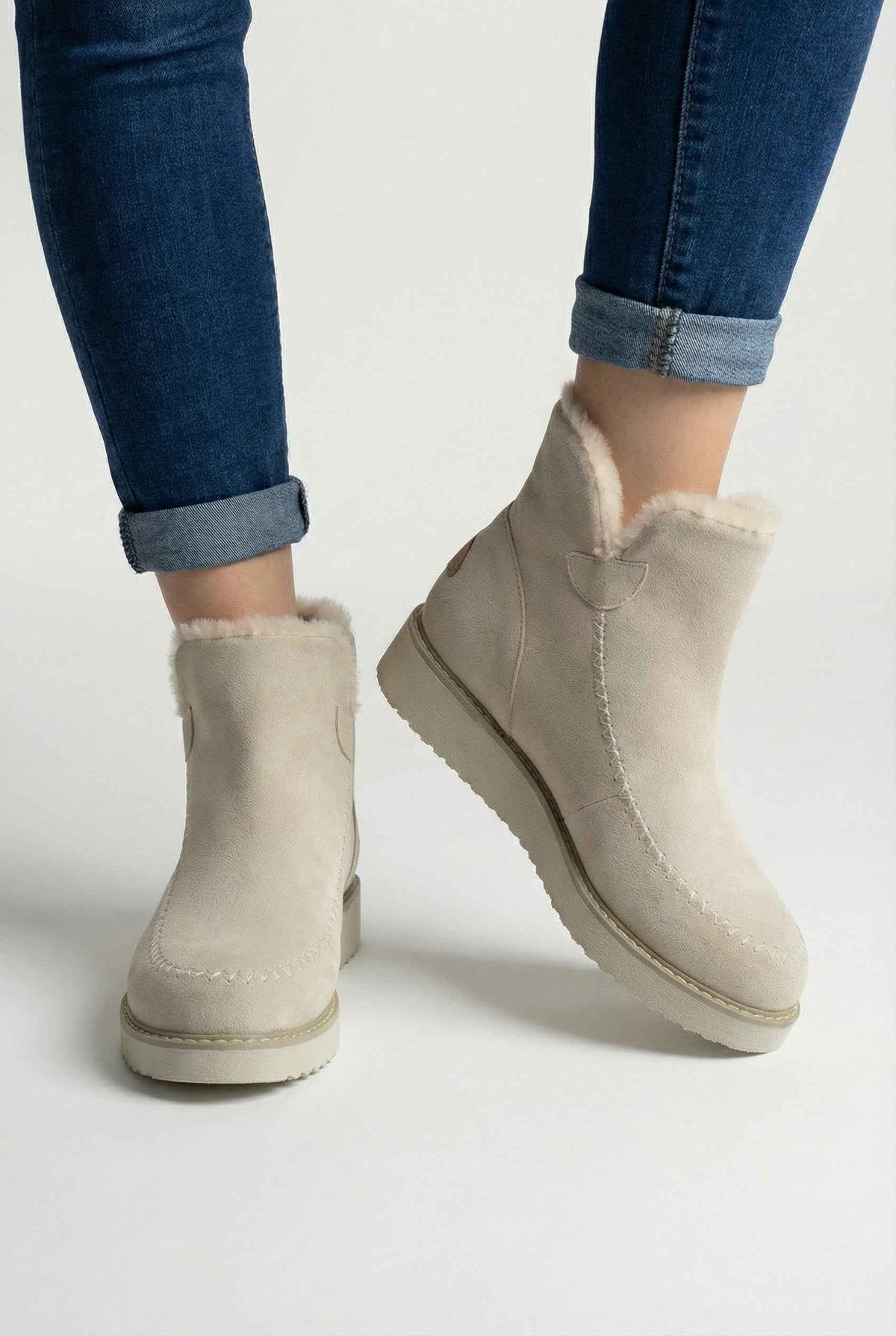 Lily | Beige ankle boots with durable sole