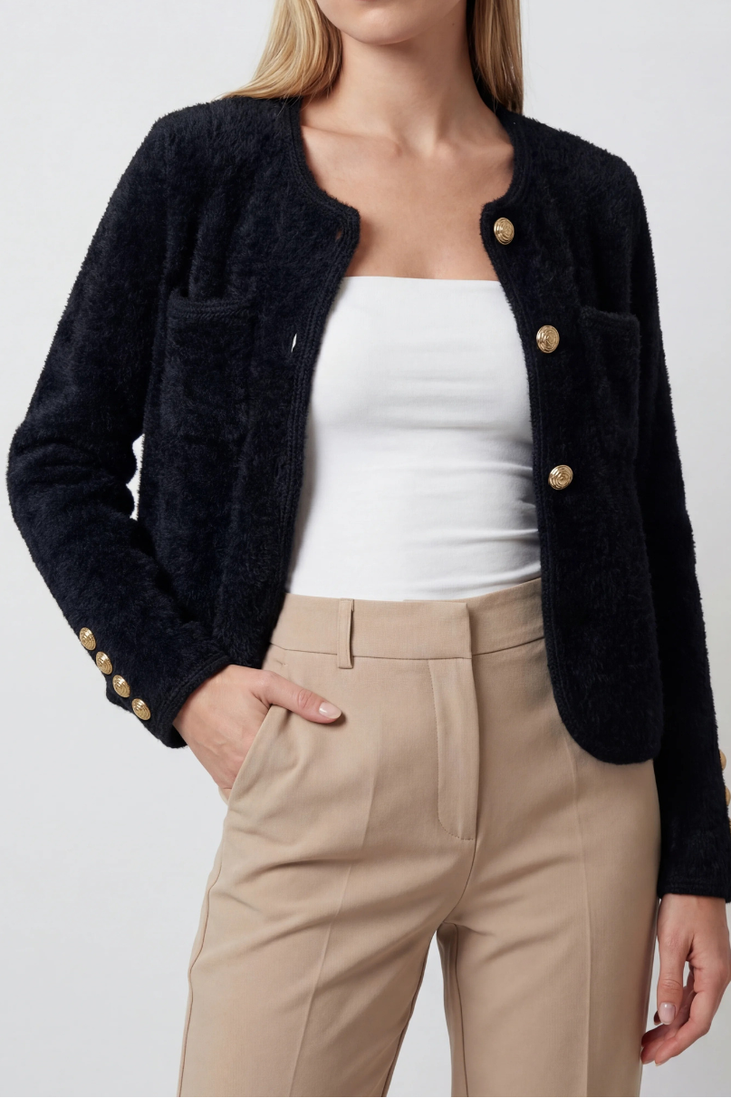 Kate | Black Long Cardigan with Open Front