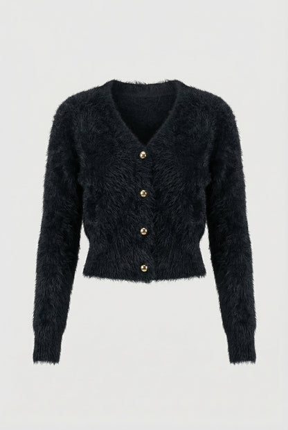 Iris | Long Black Cardigan with Open Front