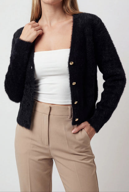 Iris | Long Black Cardigan with Open Front