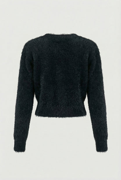 Iris | Long Black Cardigan with Open Front
