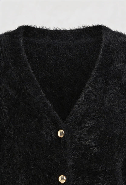 Iris | Long Black Cardigan with Open Front