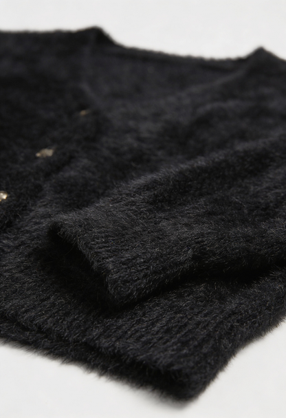 Iris | Long Black Cardigan with Open Front