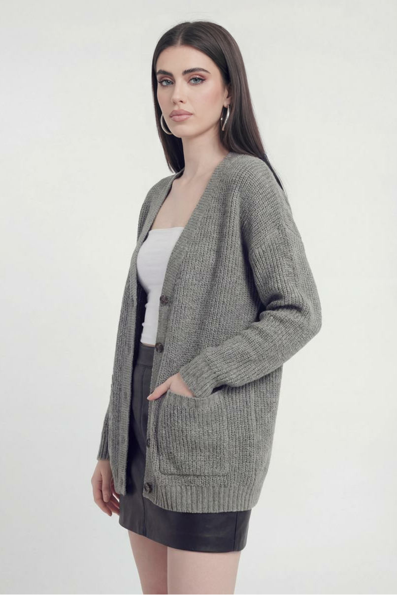 Clara | Oversized Long Cardigan with Ribbed Details