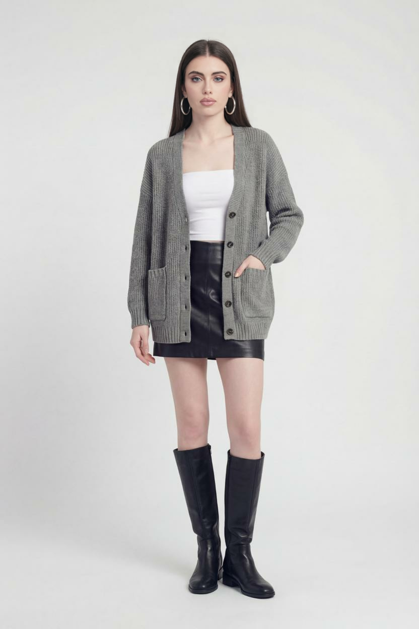 Clara | Oversized Long Cardigan with Ribbed Details