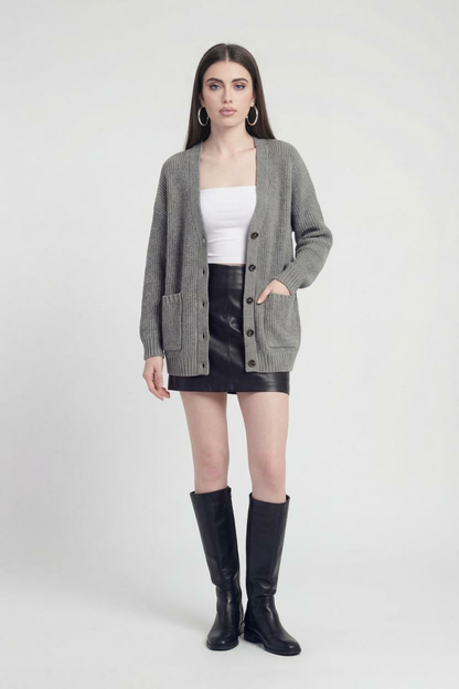 Clara | Oversized Long Cardigan with Ribbed Details