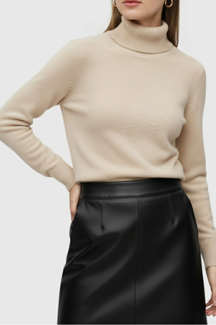 Beatrice | Beige Slim Fit Turtleneck Sweater