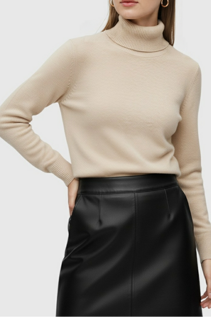 Beatrice | Beige Slim Fit Turtleneck Sweater